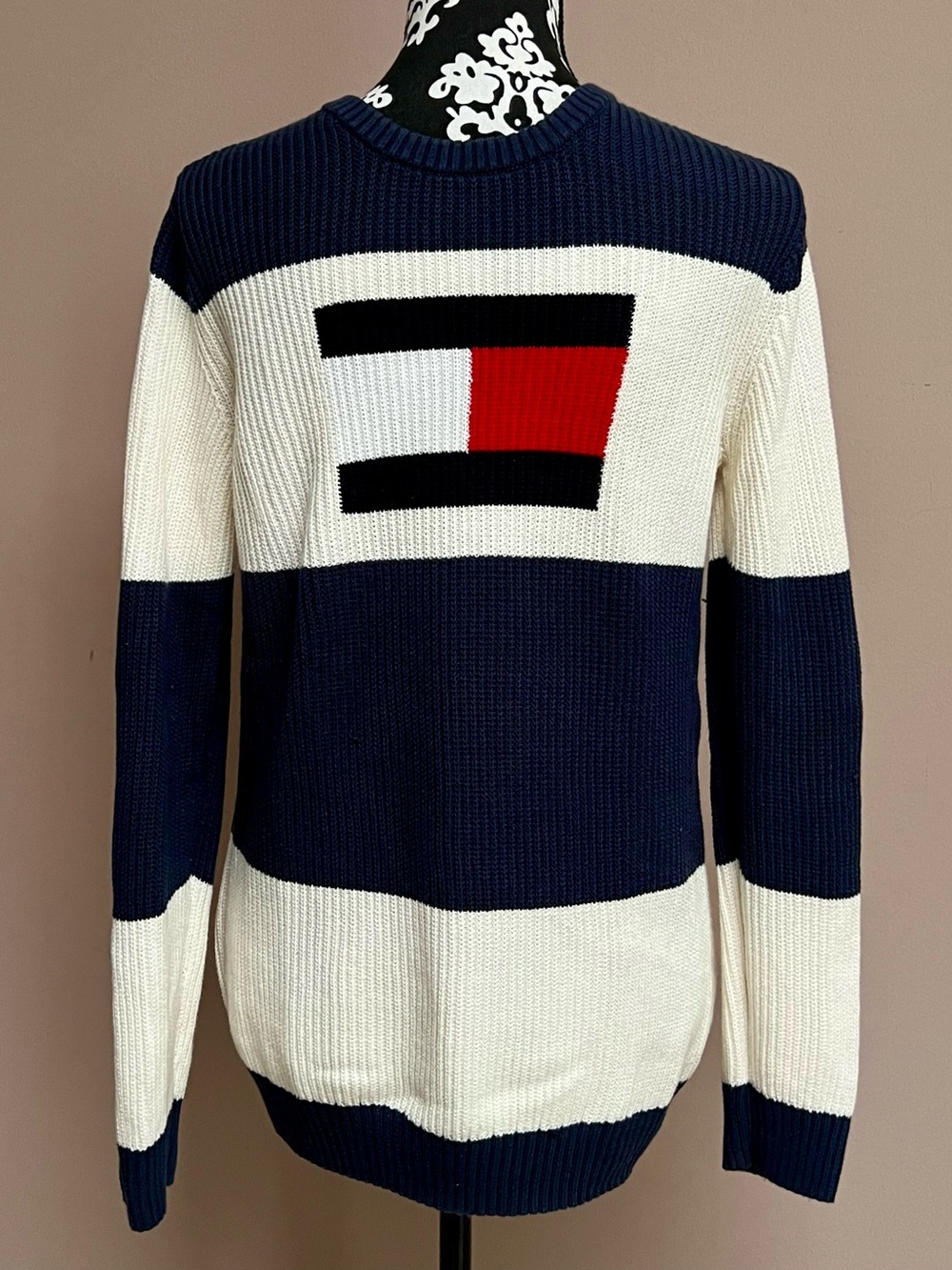 TOMMY HILFIGER Big Flag Colorblock Knit Sweater Youth XL 16-18 Fits Adult XS/S